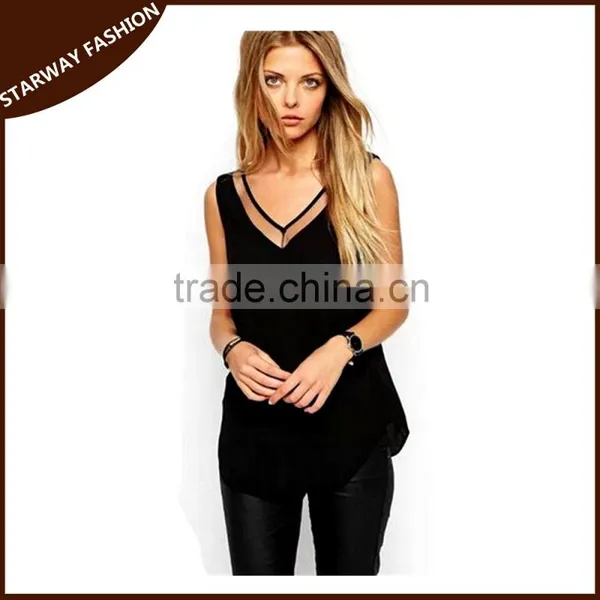 New Sexy Women Ladies Gauze Fancy Sleeveless Tops/