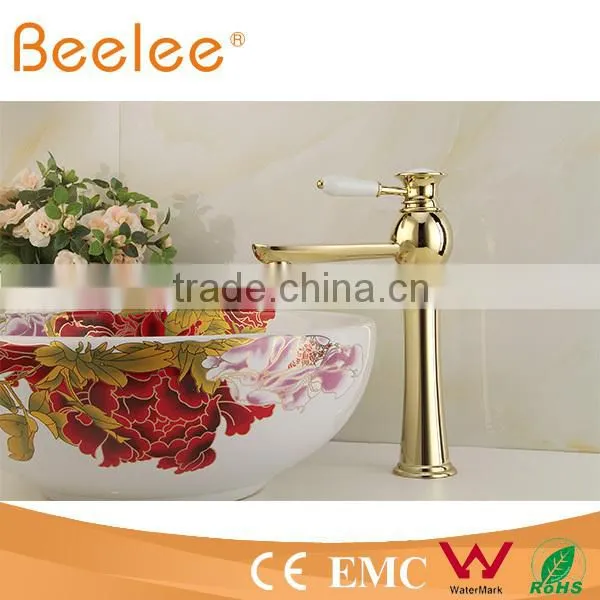 HOT Gold Palted Single Lever Handle Vessel Faucet With Ceramic Lever Handle QL14028HG photo-3