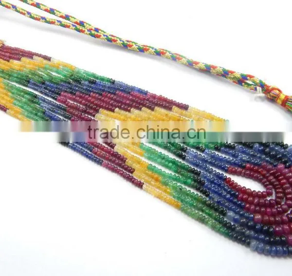 Natural Multi Sapphire Smooth Beads Ruby Emerald Sapphire Beads photo-4