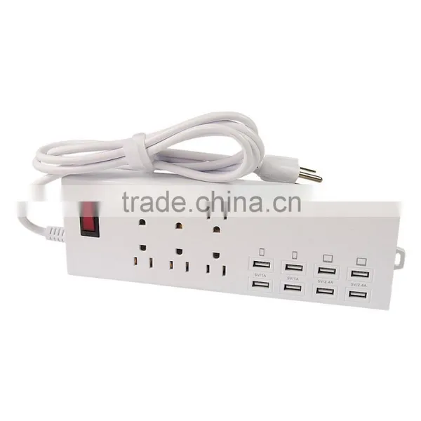 HUNDA OEM/ODM Service 5.9ft White US Plug Universal 6 Outlet Power Extension Socket With 8 USB Charger for Samsung for Iphone photo-2