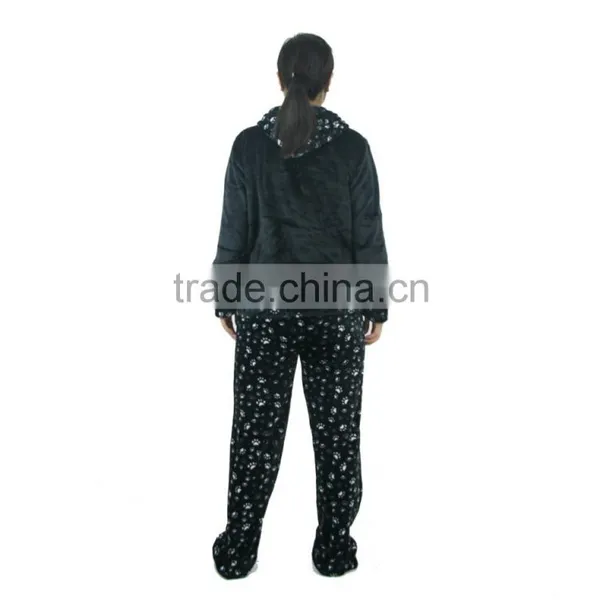 Kevince Flannel Pyjama Set Panda Emb Cap Knitting Woman Clothing Nightwear Homewear MOQ 1000sets photo-2