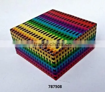Wooden Box Painted Multicolour Rectangles