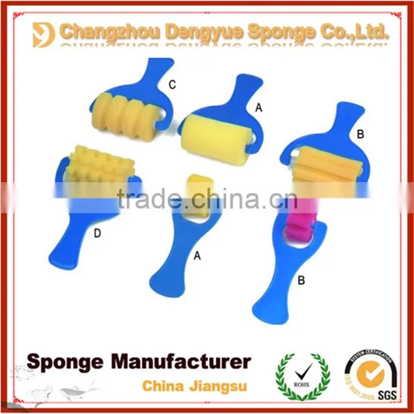 Plastic Wooden Handle Poly-brush Oil Painting Drawing Tools Artwork Stain Foam Roller Brush photo-2