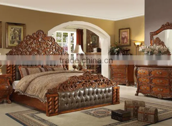 Classic King Size Solid Wood Bedroom Set/Golden Color Italian Style Hotel And Villa Bedroom Furniture(MOQ=1 SET) photo-6