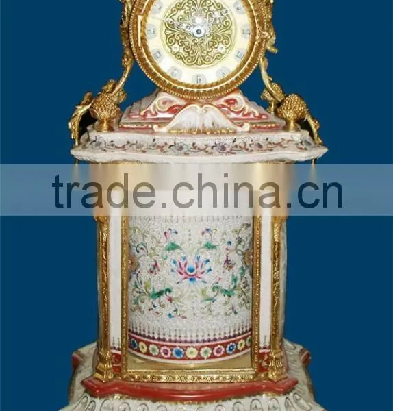 Exquisite Flower and Bird Design Ceramic and Brass Table Clock, Elegant Embedded Urn Jar Table Clock photo-3