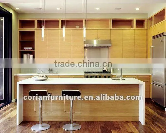 Modern Design PMMA Solid Surface +solid Wood Built Kitchen Center Bar Table