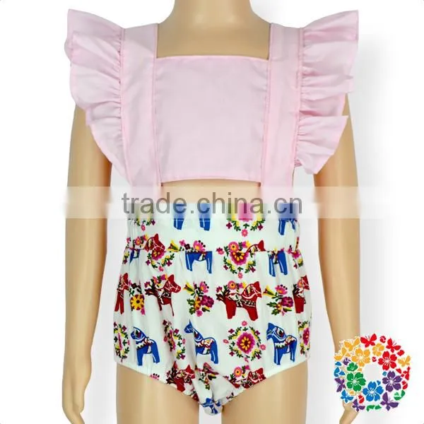 Newborn Baby Clothes Pink Flutter Shoulder Crop Halter Bubble Girl Romper photo-2