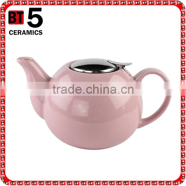 With S/S Lid and Fliter Pink Color Ceramic Teapot photo-2