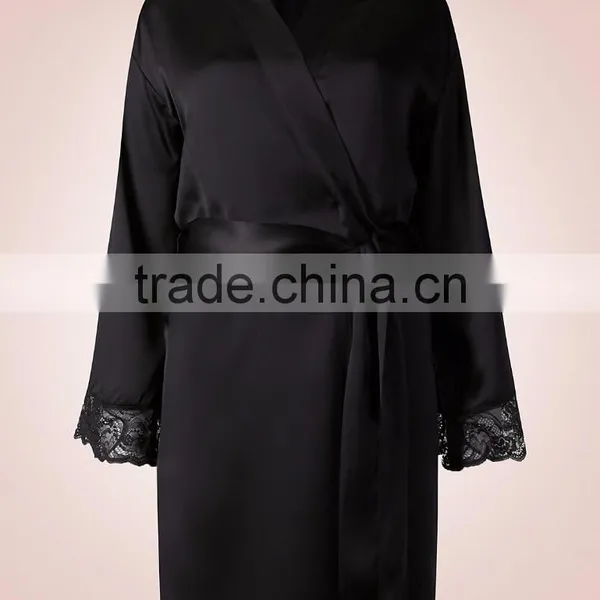 Wholesale Custom Made in China High Quality Women Fashion Stain Dressing Gown Sleepwear Silk Dressing Gown photo-4