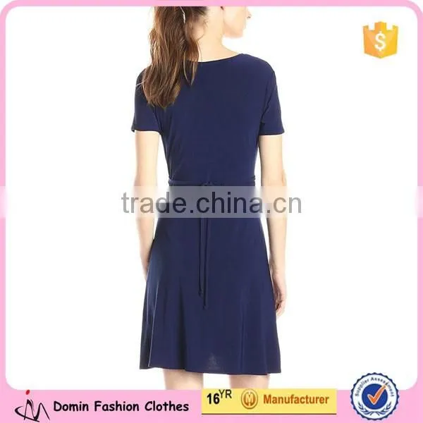 Women's V Neck Short Sleeve Bie Waist Classic Ballerina Dress photo-2
