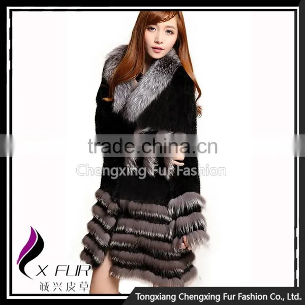 CX-G-A-229 Silver Fox Fur Collar Women Genuine Rabbit Fur Coat photo-2