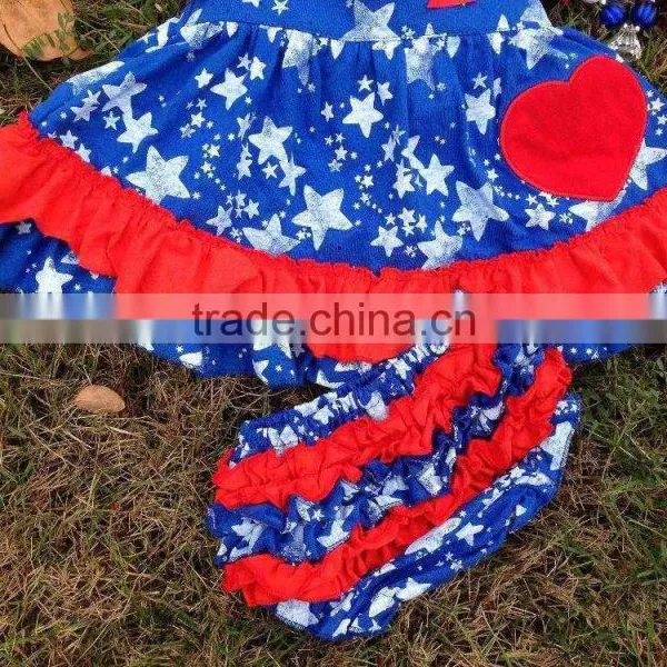 2015 Baby New July 4th Red Heart Swing Tops Swing Outfits With Matching Necklace and Headband photo-3