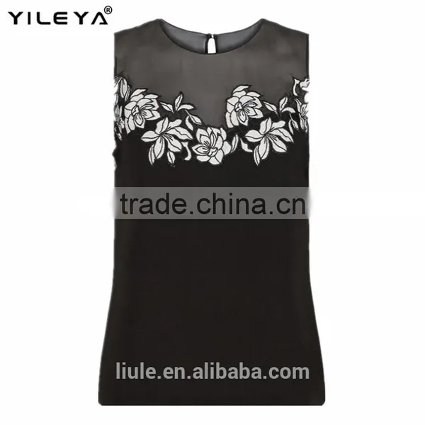 Women Blouse Sleeveless Casual Tops Flower Lace Embroidered Summer Style 2015 Blouses photo-2