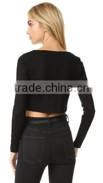 OEM Seriver Women T Shirt Black Soild Color Cotton Jesery V Necklace T Shirt photo-3