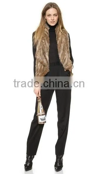 YR284 Women Yarn and Real Rabbit Fur Knitted Vest With Elastic photo-5