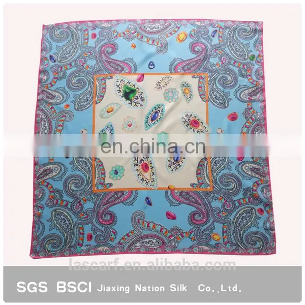 2017 Newest Women Pink Digital Printing Custom Design Square Twill Silk Scarf photo-2