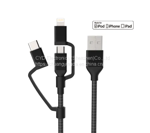 Type C & Lightning & Micro 3-in-1 USB Cable for IPhone 6/6s/7/7 Plus and Android Phone