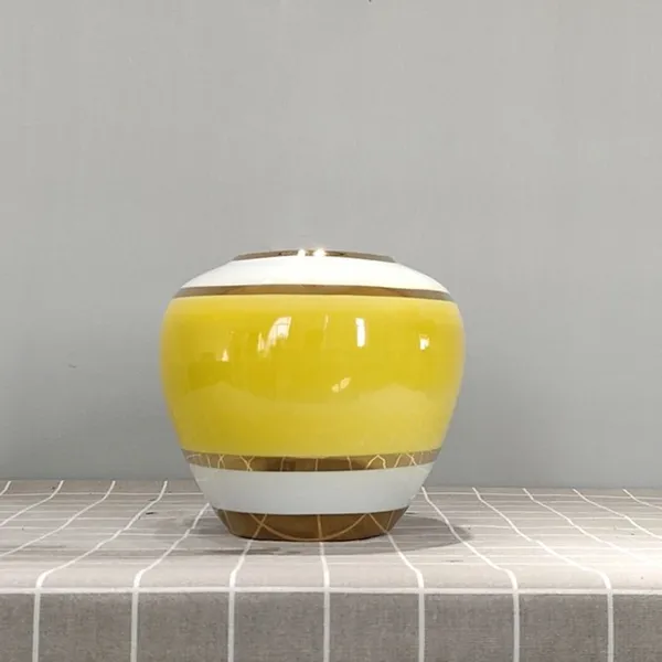Electroplate Light Luxury Chinese Style Large Yellow Ceramic Flower Vase For Study Decor photo-3