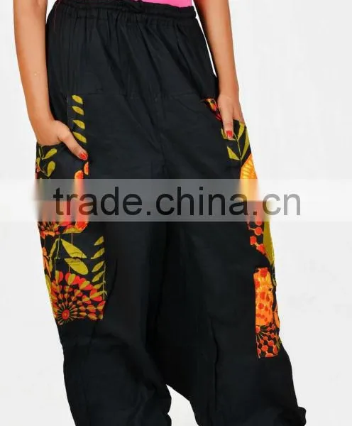 Indian Women's Black Color Stylish Printed Side Pockets Harem Pants Tousers