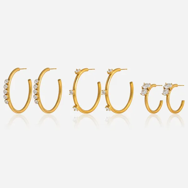 Geometric Gold/Silver Plated Stainless Steel Hoop Earrings for Couples photo-2