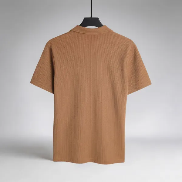 Men’s Brown Regular Fit Polo Shirt 250 GSM 100% Polyester Fake Cotton Sweater Jacquard photo-5