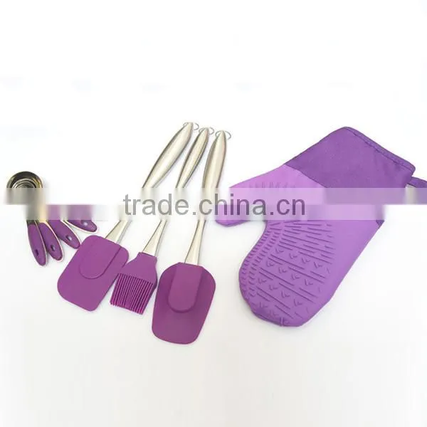 Silicone Kitchen Sets With Measuring Spoons,Turner Spatula and Silicone Glove