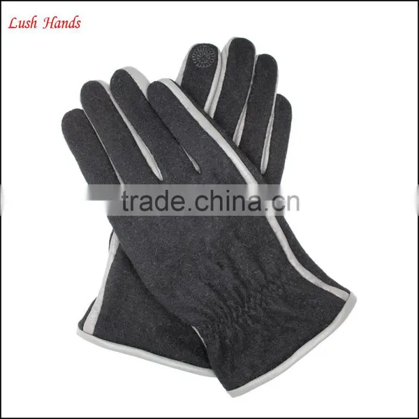 High Quality Winter Black Woolen White Decoration Gloves For Man With Touch Screen photo-5