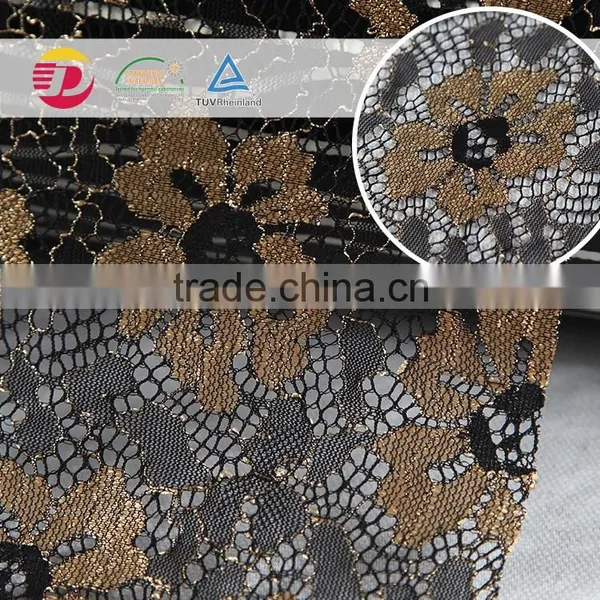 Factory Cheap Nylon Poly Embroidery Lace Fabric Emerald Gold for Sale photo-5