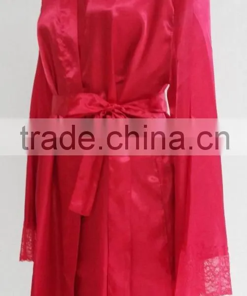 Comfortable Women Pajams for Red Satin Lace Nightdress photo-5