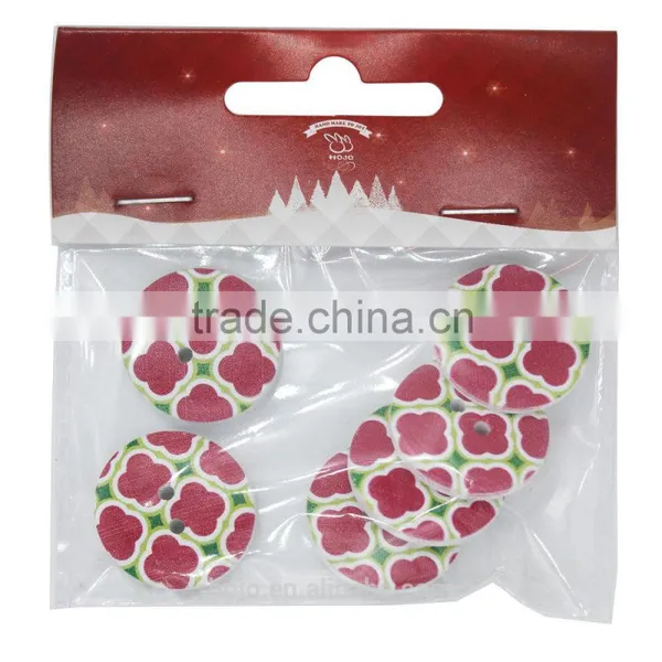 Red Flower Sewing Wooden Button 2 Holes 2.5cm Round for Cloth Dress photo-2