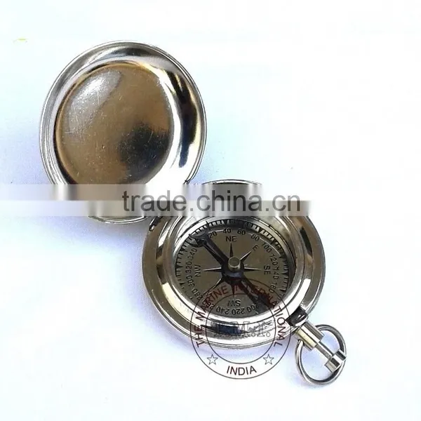 BRASS DALVEY COMPASS - NAUTICAL COMPASS WITH LID - CHROME COMPASS WITH LID - PUSH BUTTON COMPASS photo-2