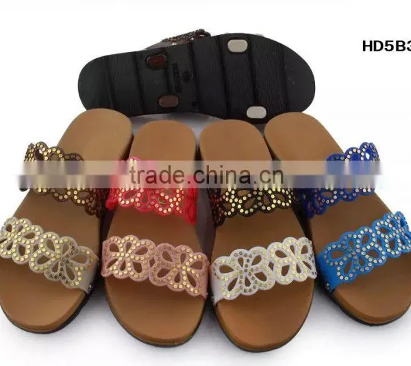 2016 Durable Ladies New Design Flat PCU Blowing Two Strap Slide Sandal Slippers