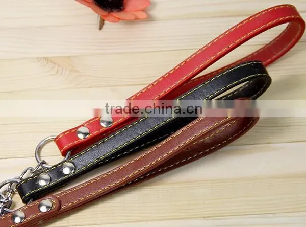 Pet Leashes Metal Chain Lead With Leather Handles photo-2