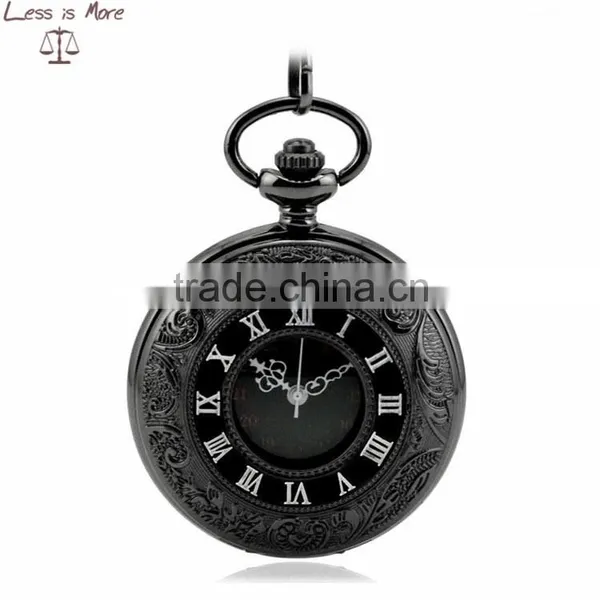 Fashion Wholesale Dark Night Pocket Watch Black Necklace Watch for Men
