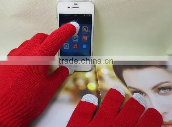Different Material Acryllic 3 Fingers Knitted Touch Gloves photo-2