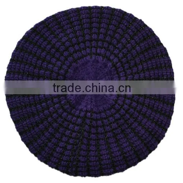 Women Lurex Popcorn Knitted Beret Hat