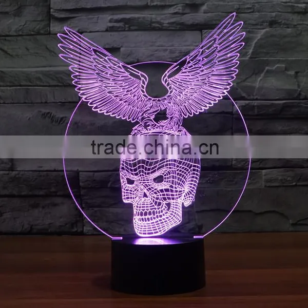 3D Optical Night Light Skull Wing 7 RGB Light Colors 10 LEDs AA Battery or DC 5V Mixed Lot photo-3