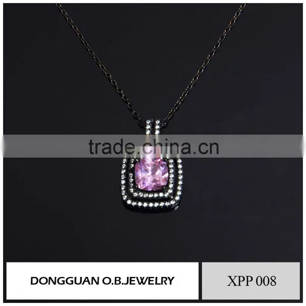 Fashion 925 Silver Pendant Designs, Pink Diamond Crystal Pendant Necklace photo-4