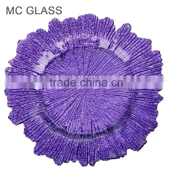 Hot Selling Cheap Events and Wedding Decoration Purple Glass Charger Plate