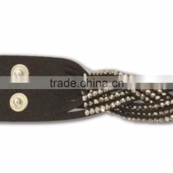 PU Leather Bracelet With Metal Snap, Hot Sale Gift Leather With Crystal Gem Decoration photo-5