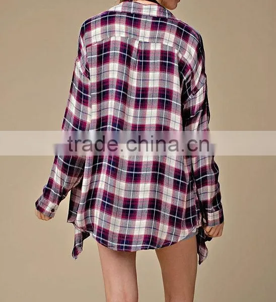 Western Style Europea Lady Hot Sale Spring Autumn Shirt Cardigan Open Front Plaid Button Up Style Casual Cardigan photo-3