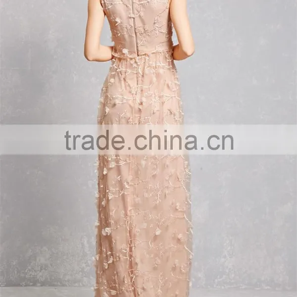China Guangzhou Clothing OEM Sleeveless Taupe Cherry Blossom Chiffon Gown photo-3