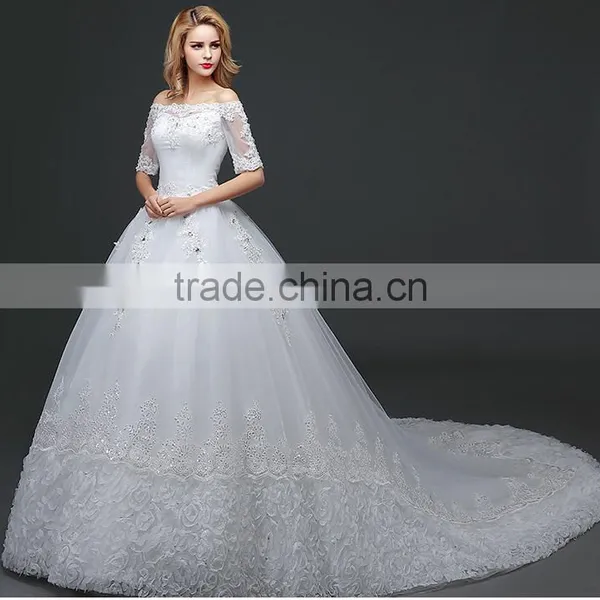 2016 Latest Fashion Half Sleeve Luxury Wedding Dress