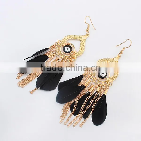 Wholesale New Design Eye Feather Gold Tassels Earrings for Women photo-3