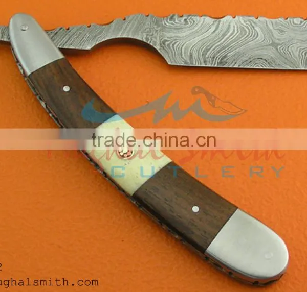 Damascus Steel Razor With Camel Bone and Wood Handle photo-3