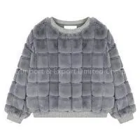 Fluffy Checked Spliced Faux Fur Women Sport Sweaters