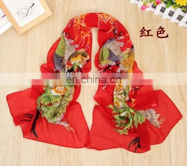 Fashion Girls' Silk Solid Long Cheap Chiffon Scarf photo-3