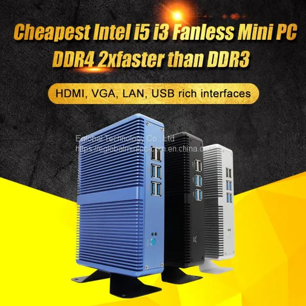 Eglobal Intel Core i3 7100U Fanless Mini PC Windows 10 Pro Barebone Computer DDR4/DDR3 2.4GHz 4K HTPC WiFi HDMI VGA