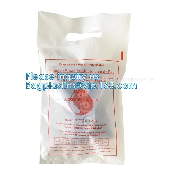 Die Cut Handle Blood Transit Biodegradable Shopping Bag Blood Transport Bag, Header With Grip Seal Closure, Punch Handle photo-5