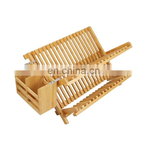 2-Tier Collapsible Bamboo Drainer Dish Drying Rack Multipurpose Roll-Up Dish Drying Rack With Utensil Holder photo-2